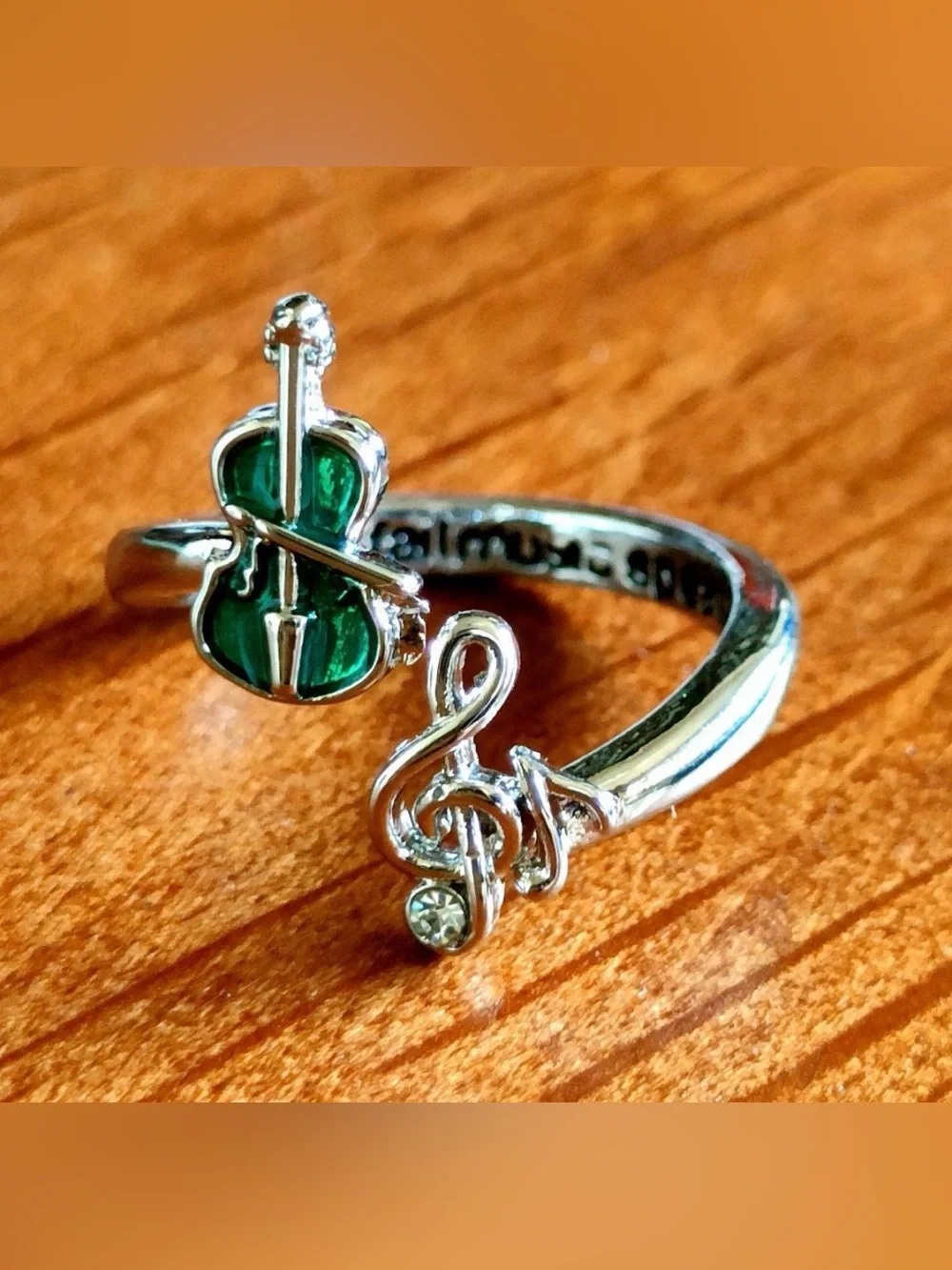 Silver Green Clover Open Ring